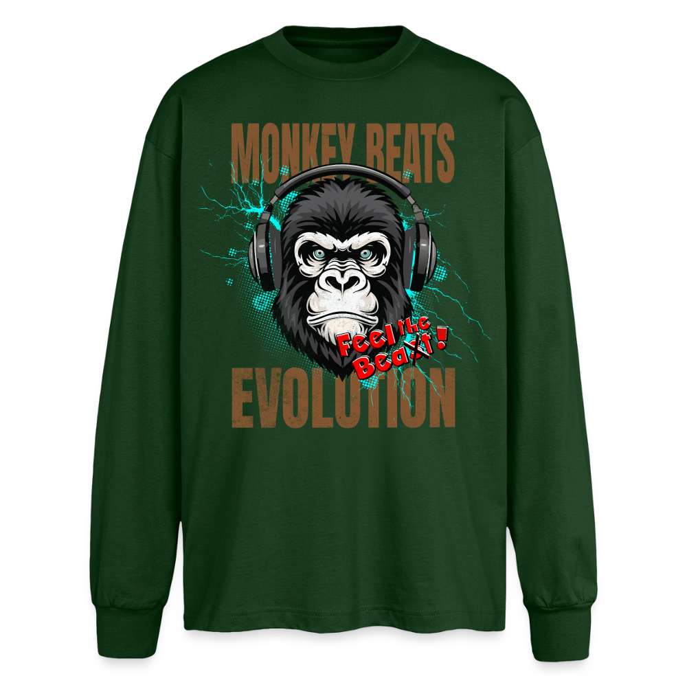 Monkey Beats Design – Oversized Langarmshirt - Flaschengrün