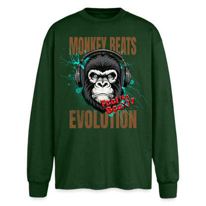 Monkey Beats Design – Oversized Langarmshirt - Flaschengrün