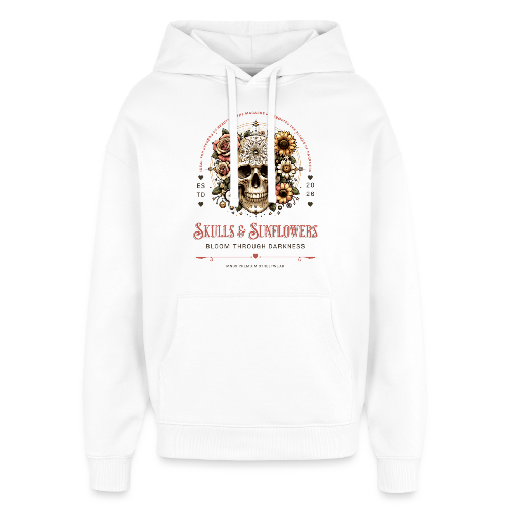 Skulls & Sunflowers Design – Oversized Unisex Hoodie - Weiß