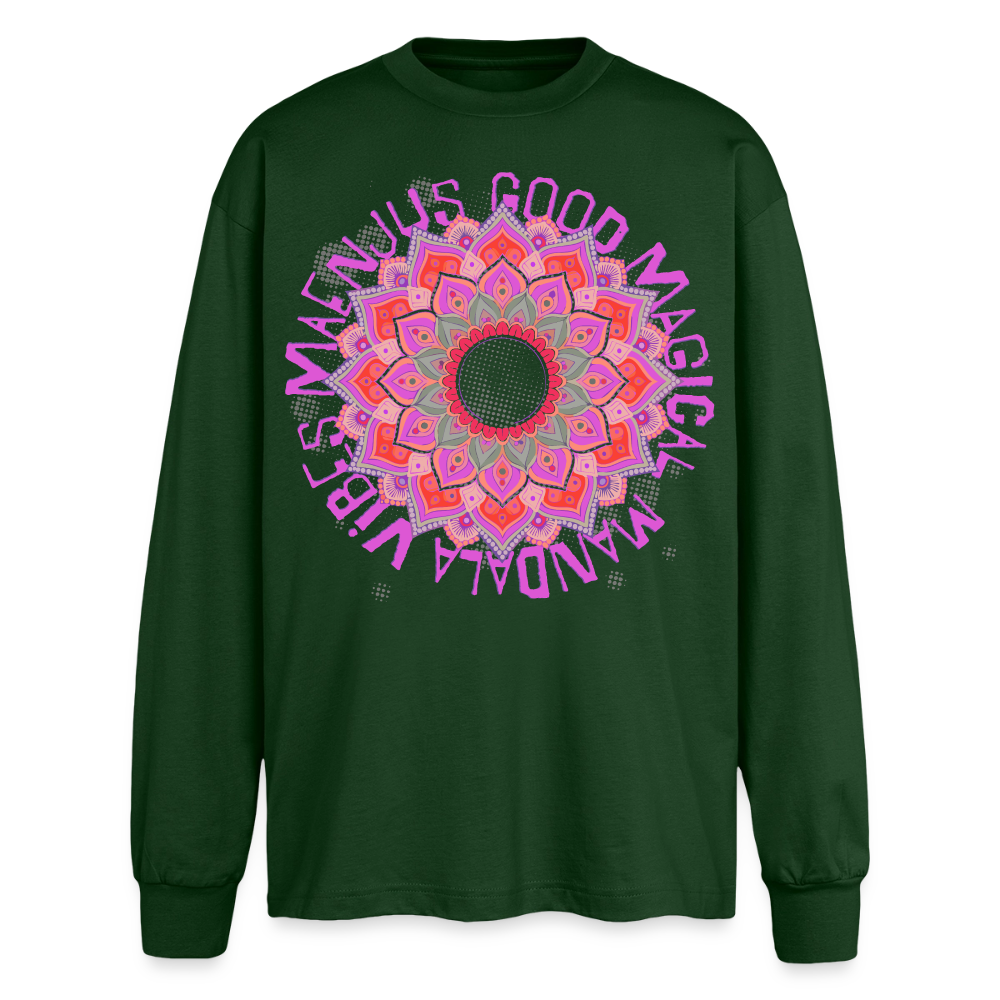 Mandala Pink Design – Oversized Langarmshirt - Flaschengrün