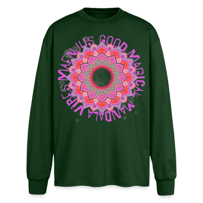 Mandala Pink Design – Oversized Langarmshirt - Flaschengrün