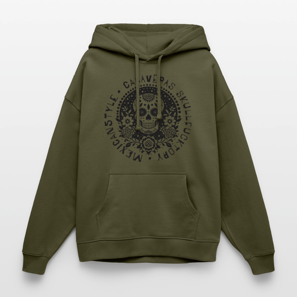 Sugar Skull Black Design - Oversized Unisex Hoodie - Khaki