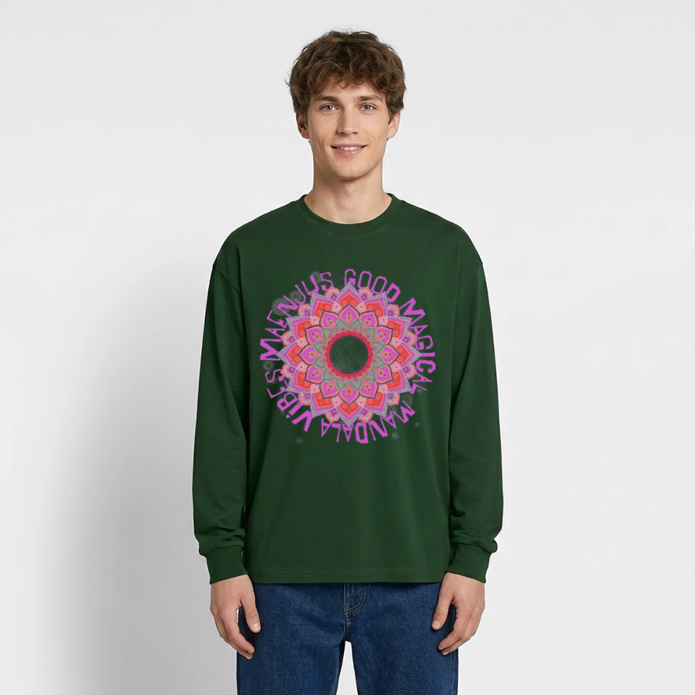 Mandala Pink Design – Oversized Langarmshirt - Flaschengrün