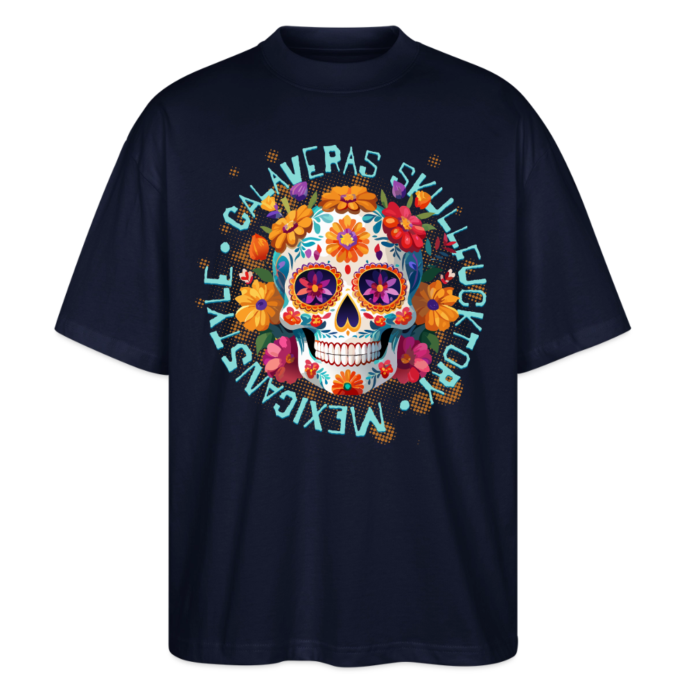 Sugar Skull Blumen – Oversized Unisex Bio T-Shirt - Navy