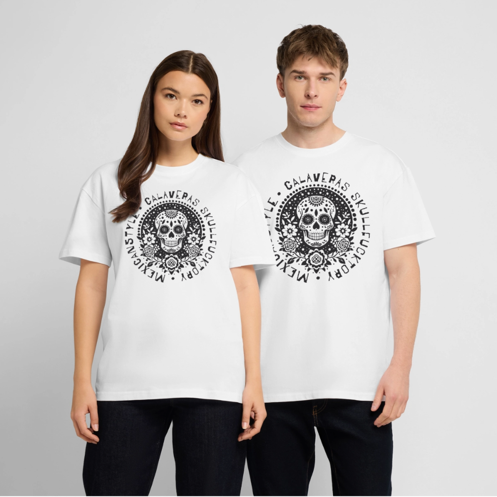 Sugar Skull Black Design - Oversized Unisex Bio T-Shirt - Weiß
