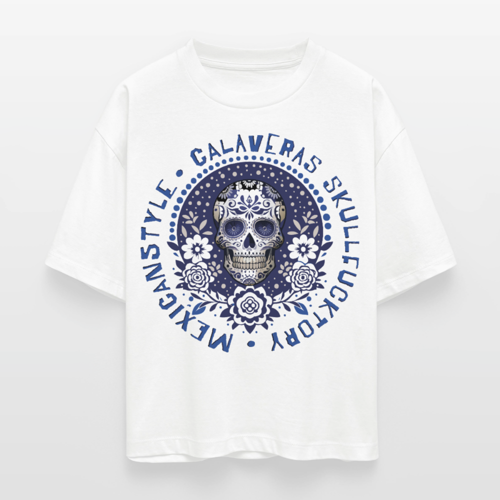 Sugar Skull Blau Design – Frauen Boxy Bio-T-Shirt - Weiß