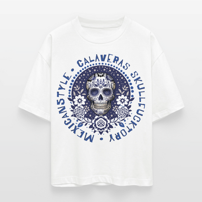 Sugar Skull Blau Design – Frauen Boxy Bio-T-Shirt - Weiß