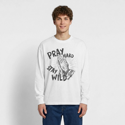 Pray Hard Design – Oversized Langarmshirt - Weiß