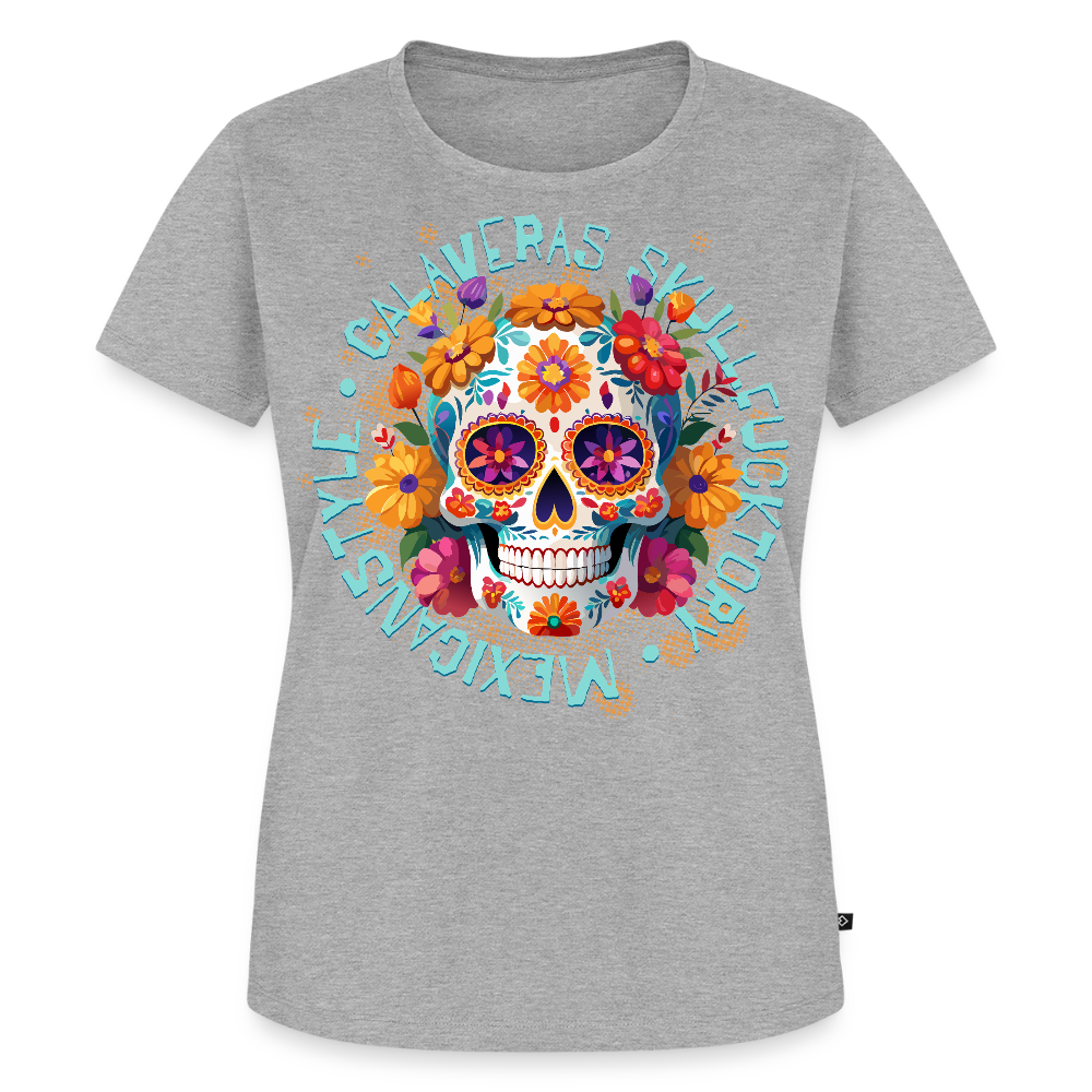 Sugar Skull Blumen Design – Frauen Premium T-Shirt - Grau meliert
