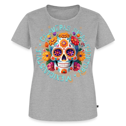 Sugar Skull Blumen Design – Frauen Premium T-Shirt - Grau meliert