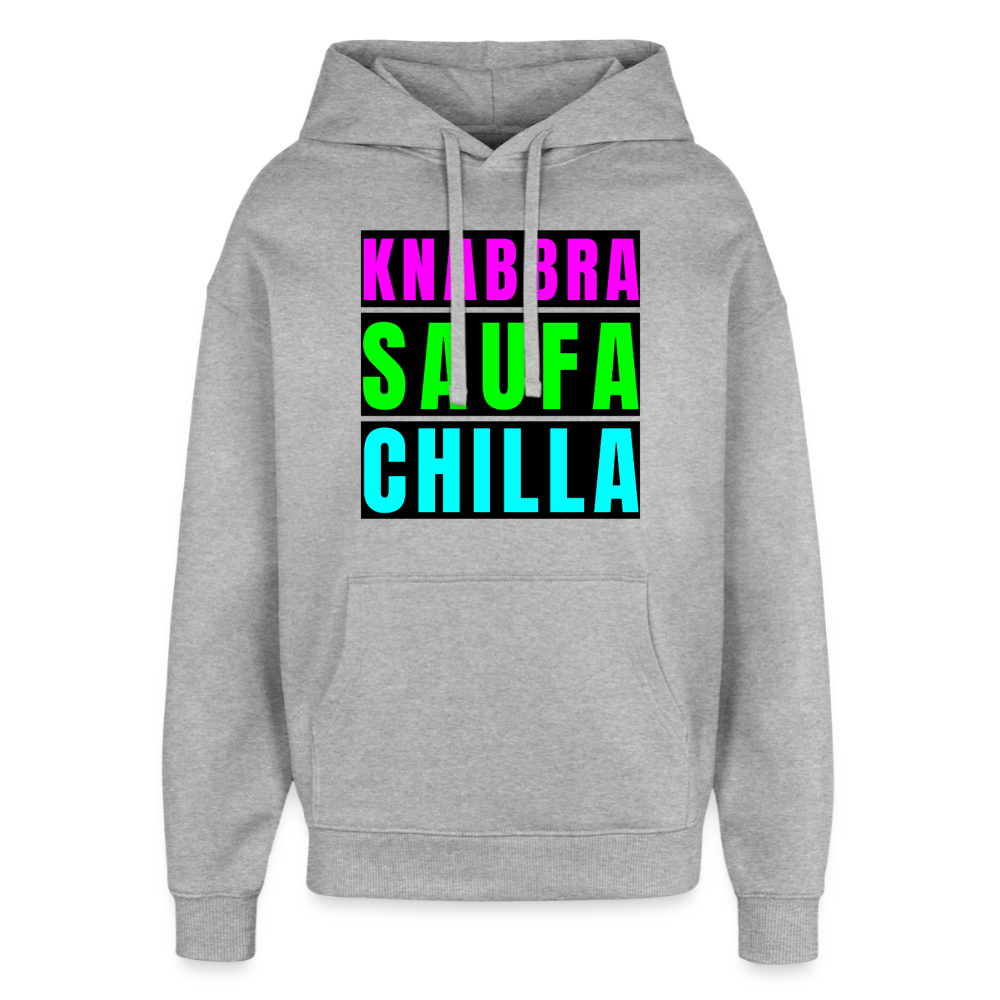 Knabbra Saufa Chilla – Oversized Unisex Hoodie - Grau meliert