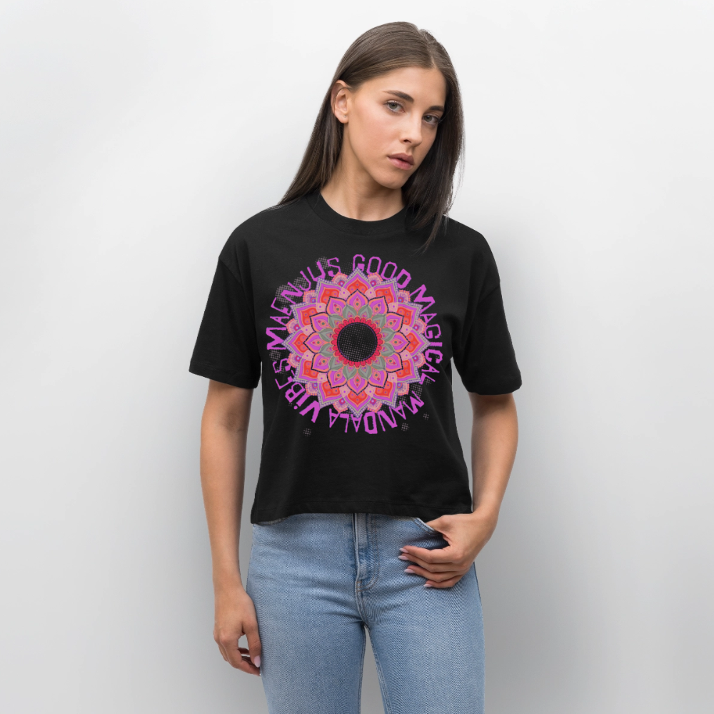 Mandala Pink Design – Frauen Boxy Bio-T-Shirt - Schwarz