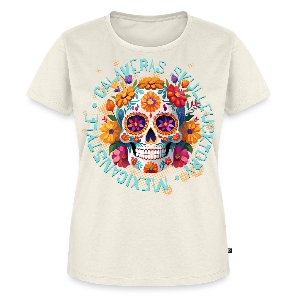 Sugar Skull Blumen Design – Frauen Premium T-Shirt - Naturweiß