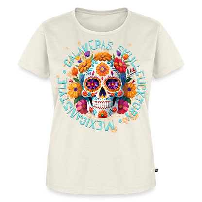 Sugar Skull Blumen Design – Frauen Premium T-Shirt - Naturweiß