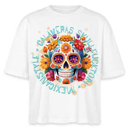 Sugar Skull Blumen Design - Frauen Boxy Bio-T-Shirt - Weiß