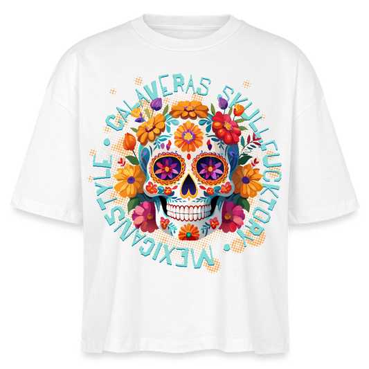 Sugar Skull Blumen Design - Frauen Boxy Bio-T-Shirt - Weiß