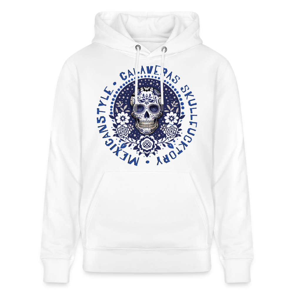 Sugar Skull Blau Design – Unisex Bio-Hoodie - Weiß