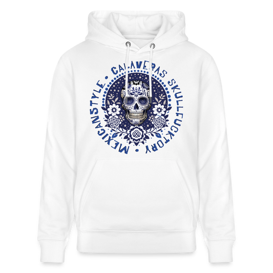 Sugar Skull Blau Design – Unisex Bio-Hoodie - Weiß