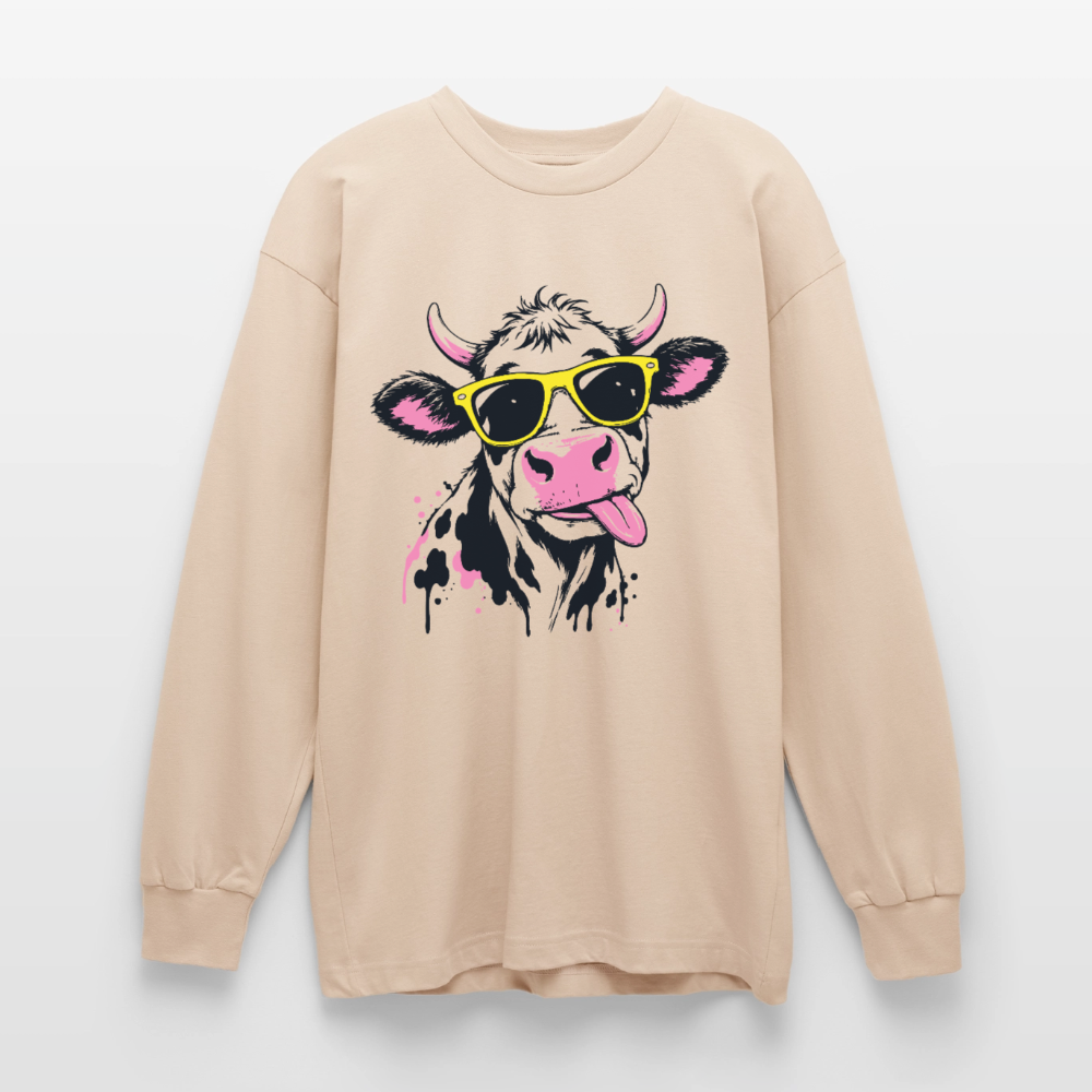 Street Cow Design – Oversized Langarmshirt - Sand