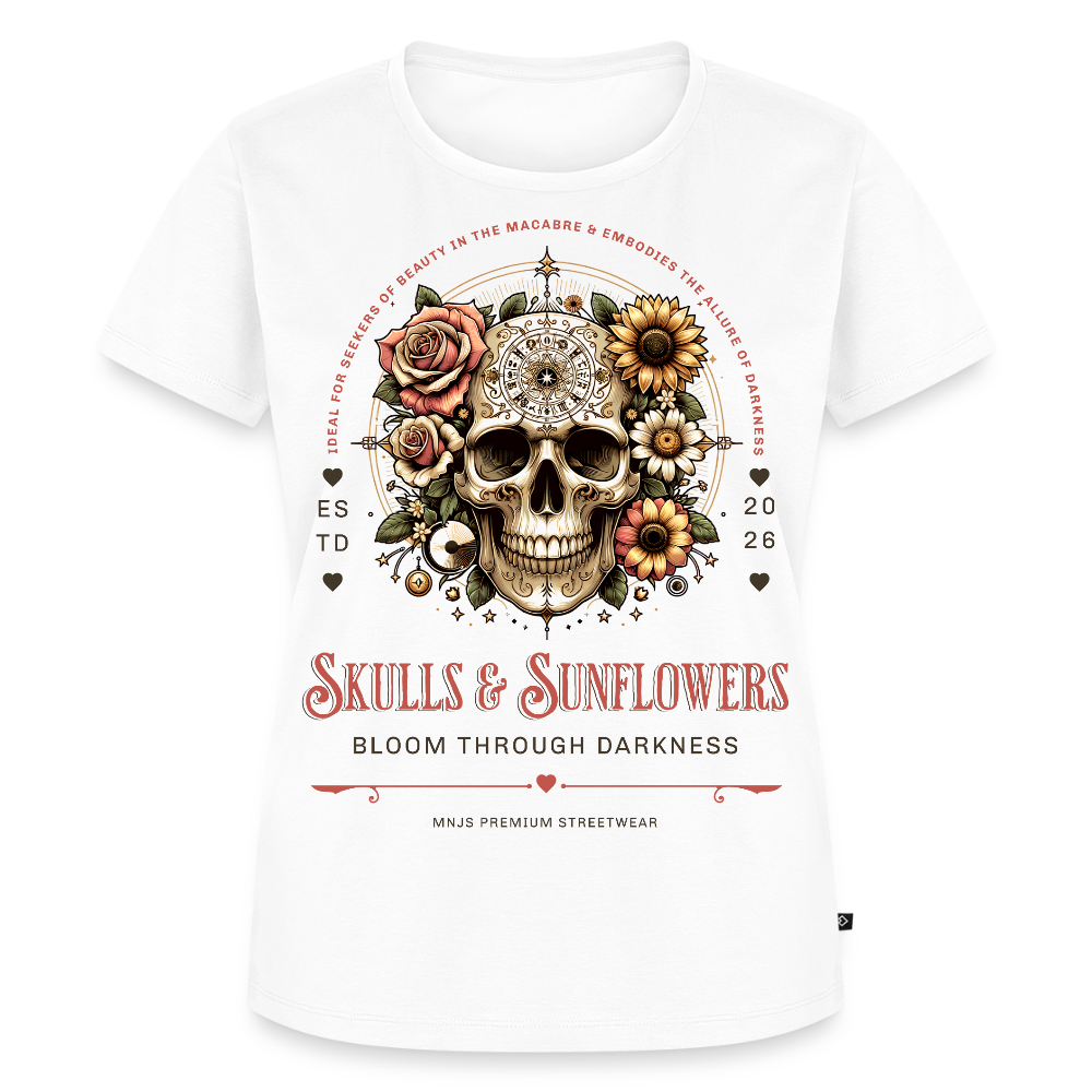 Skull & Sunflowers Design – Frauen Premium T-Shirt - Weiß