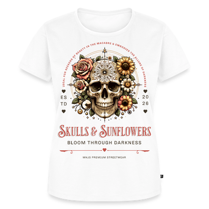 Skull & Sunflowers Design – Frauen Premium T-Shirt - Weiß
