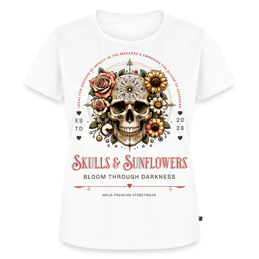 Skull & Sunflowers Design – Frauen Premium T-Shirt - Weiß