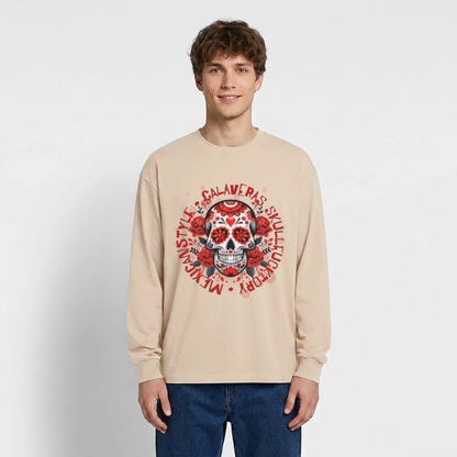 Sugar Skull Rosen Design - Oversized Langarmshirt - Sand