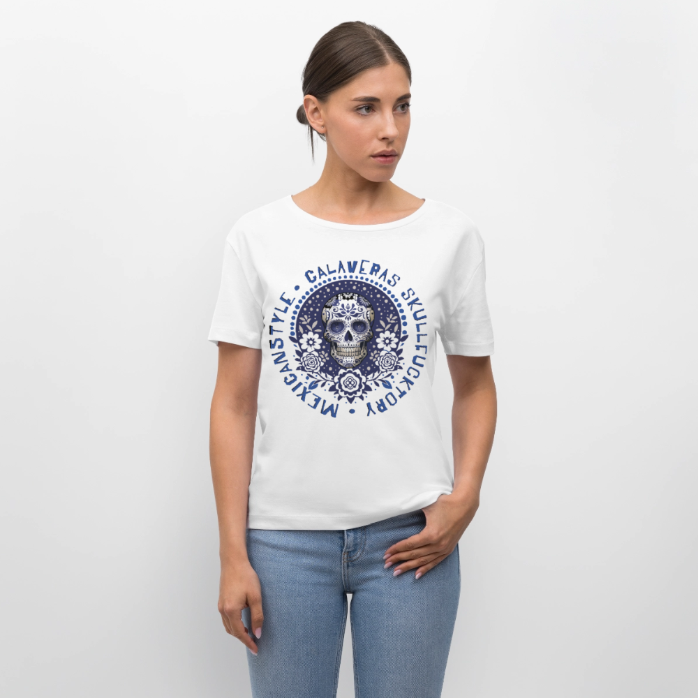 Sugar Skull Blau Design – Rundhals Frauen Bio-T-Shirt - Weiß