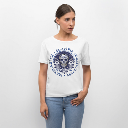 Sugar Skull Blau Design – Rundhals Frauen Bio-T-Shirt - Weiß