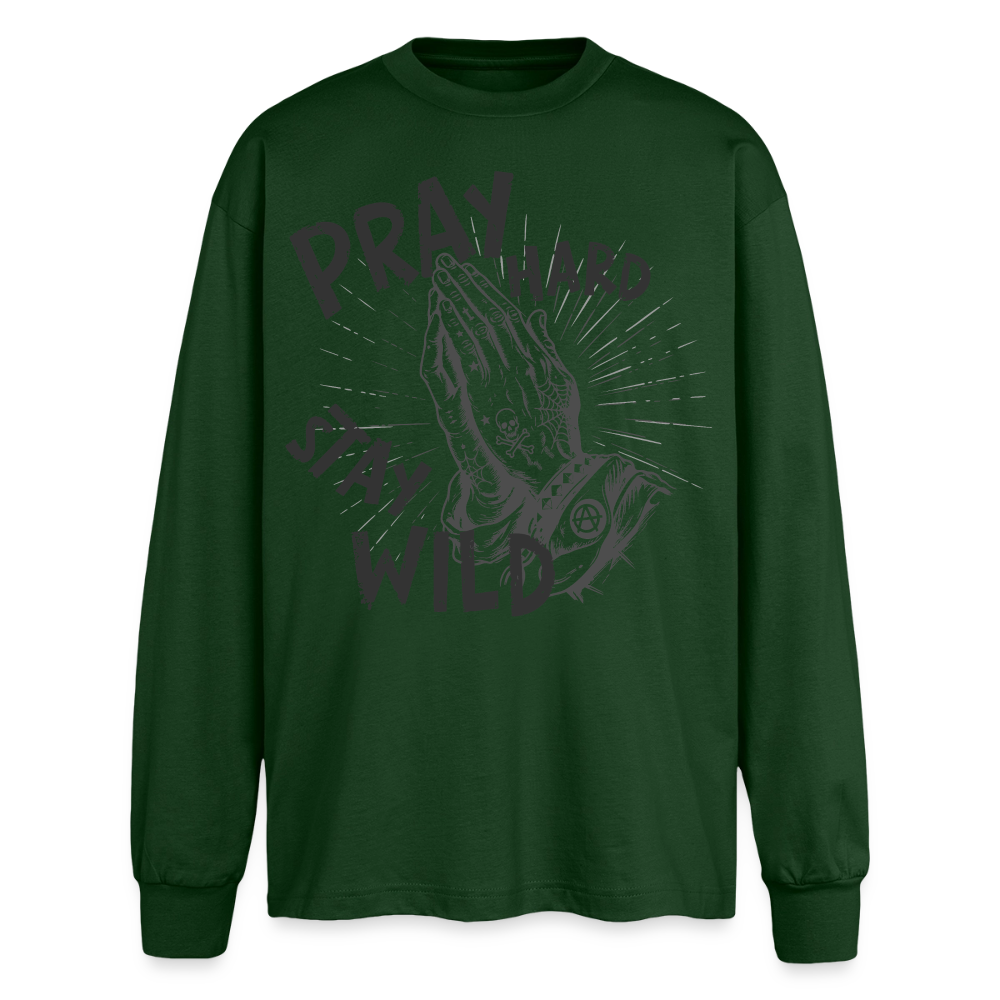 Pray Hard Design – Oversized Langarmshirt - Flaschengrün
