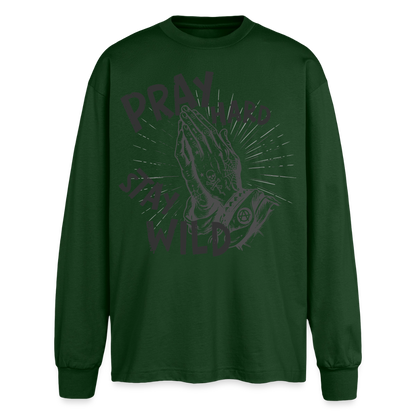 Pray Hard Design – Oversized Langarmshirt - Flaschengrün