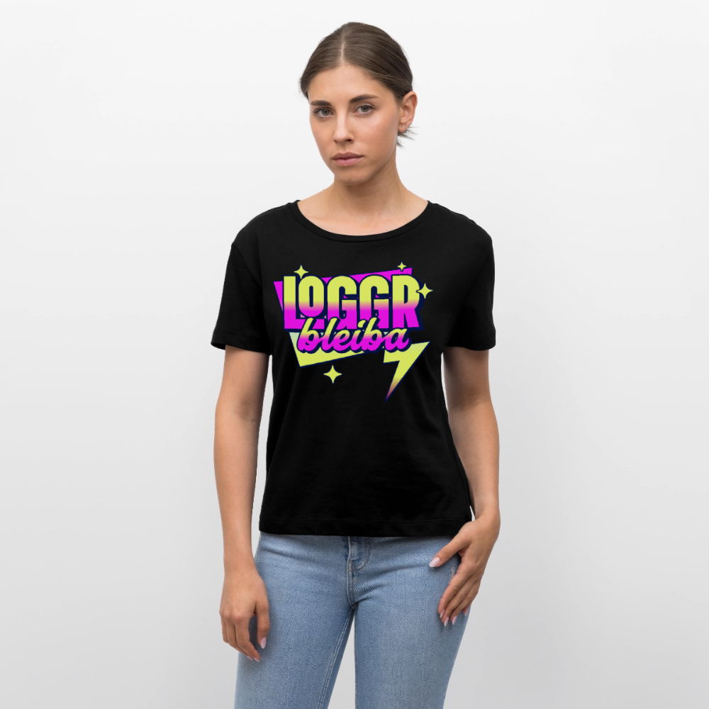 Logo bleibt Design – Rundhals Frauen Bio-T-Shirt - Schwarz