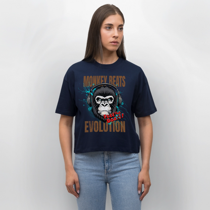 Monkey Beats Design – Frauen Boxy Bio-T-Shirt - Navy