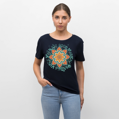 Mandala Türkis Design – Rundhals Frauen Bio-T-Shirt - Navy