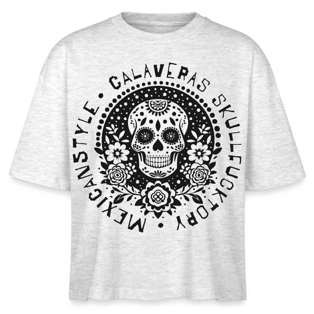 Sugar Skull Black Design – Frauen Boxy Bio-T-Shirt - Weiß meliert