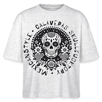 Sugar Skull Black Design – Frauen Boxy Bio-T-Shirt - Weiß meliert