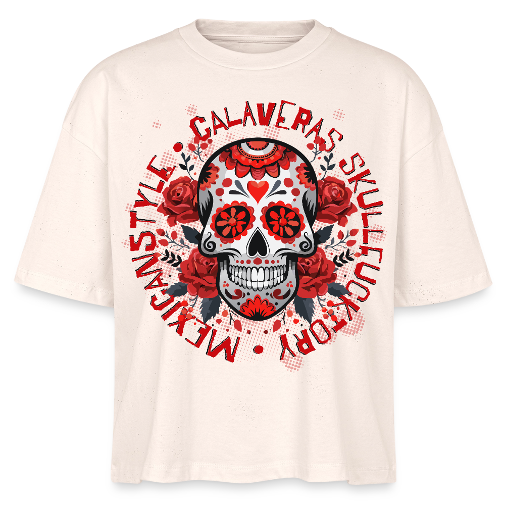 Sugar Skull Rosen Design - Frauen Boxy Bio-T-Shirt - Natur