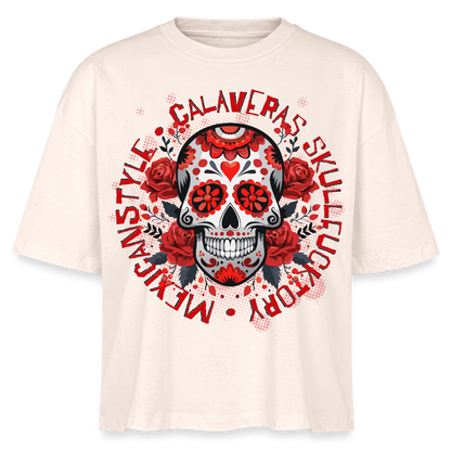 Sugar Skull Rosen Design - Frauen Boxy Bio-T-Shirt - Natur