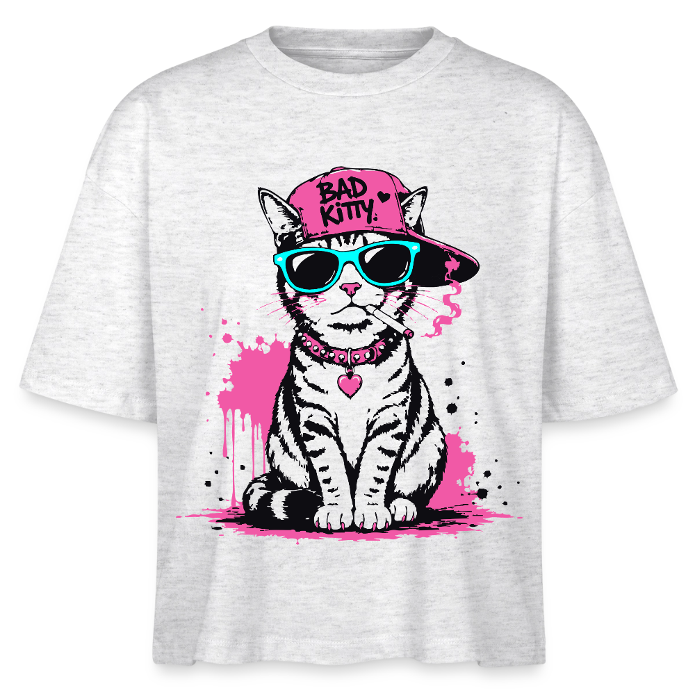 Street Kitty Design – Frauen Boxy Bio-T-Shirt - Weiß meliert