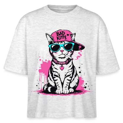 Street Kitty Design – Frauen Boxy Bio-T-Shirt - Weiß meliert