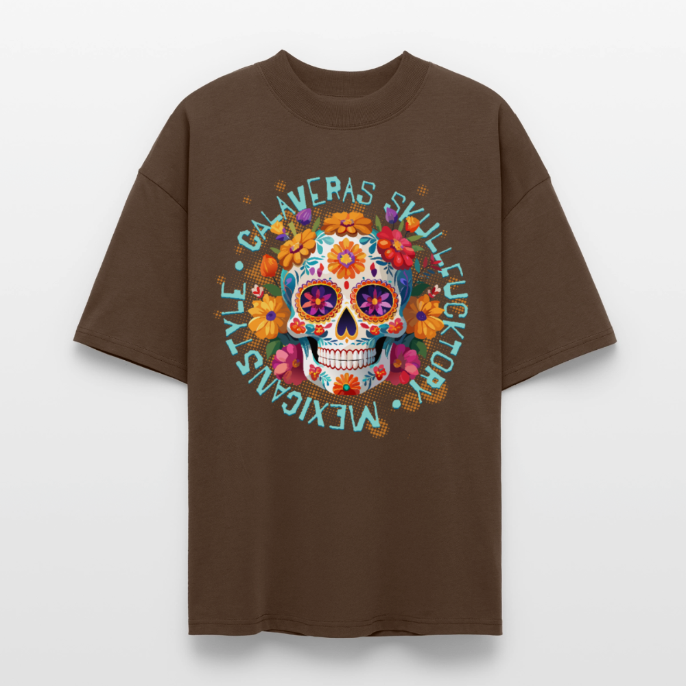 Sugar Skull Blumen – Oversized Unisex Bio T-Shirt - Dunkelbraun
