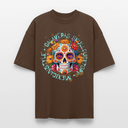Sugar Skull Blumen – Oversized Unisex Bio T-Shirt - Dunkelbraun