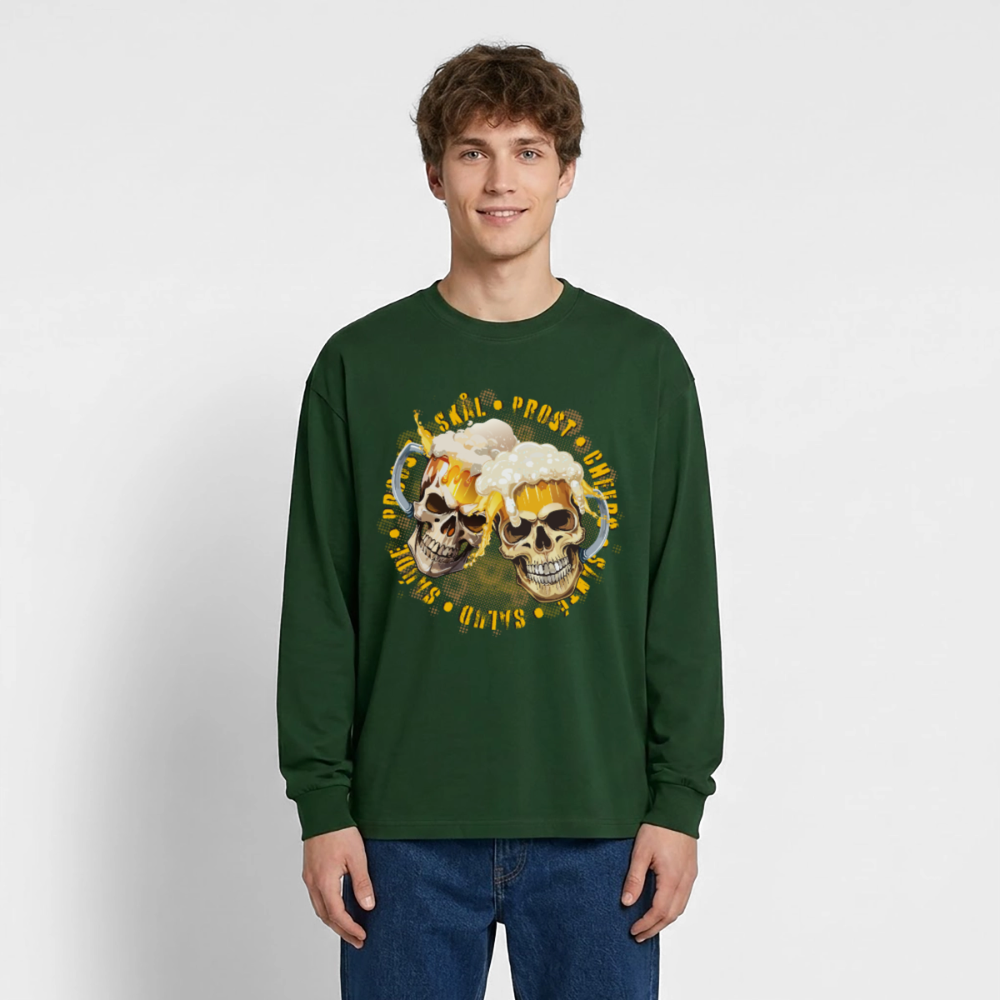 Party Skull Design – Oversized Langarmshirt - Flaschengrün