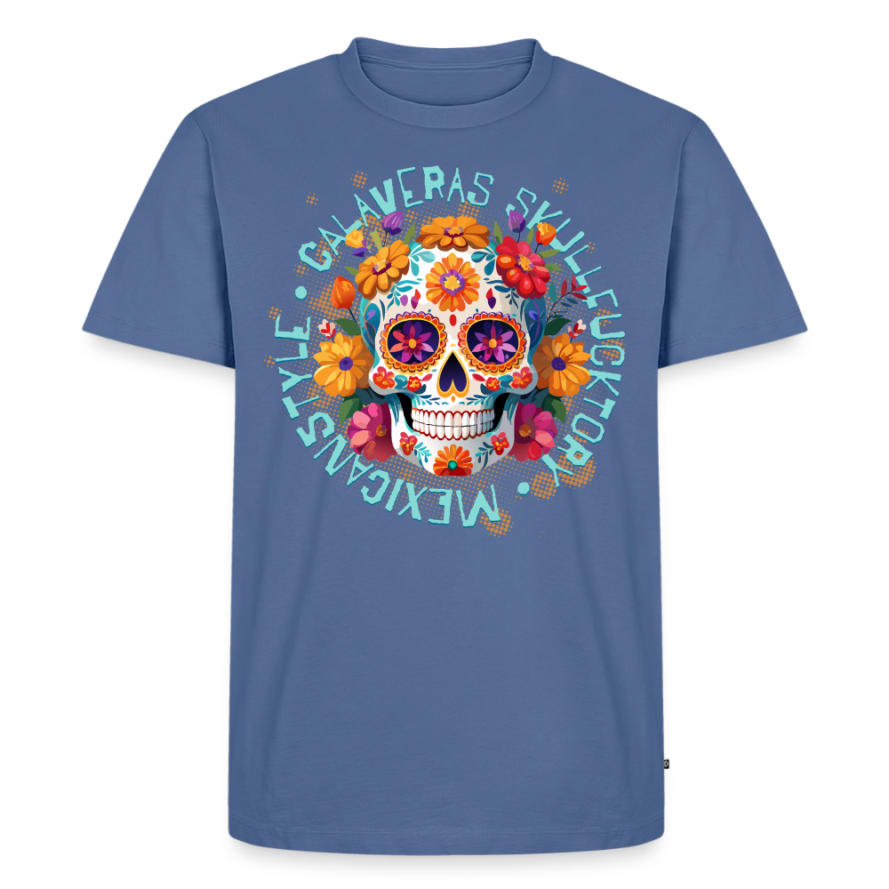 Sugar Skull Blumen Design – Männer Premium T-Shirt - Taubenblau