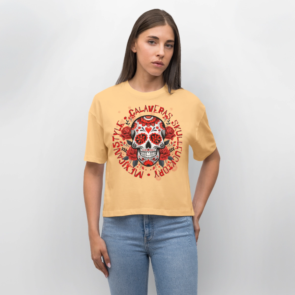 Sugar Skull Rosen Design - Frauen Boxy Bio-T-Shirt - Mispel