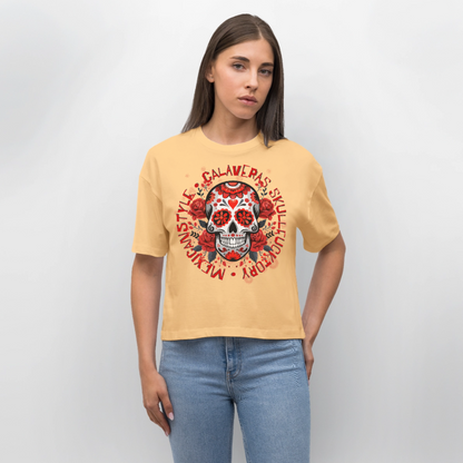Sugar Skull Rosen Design - Frauen Boxy Bio-T-Shirt - Mispel