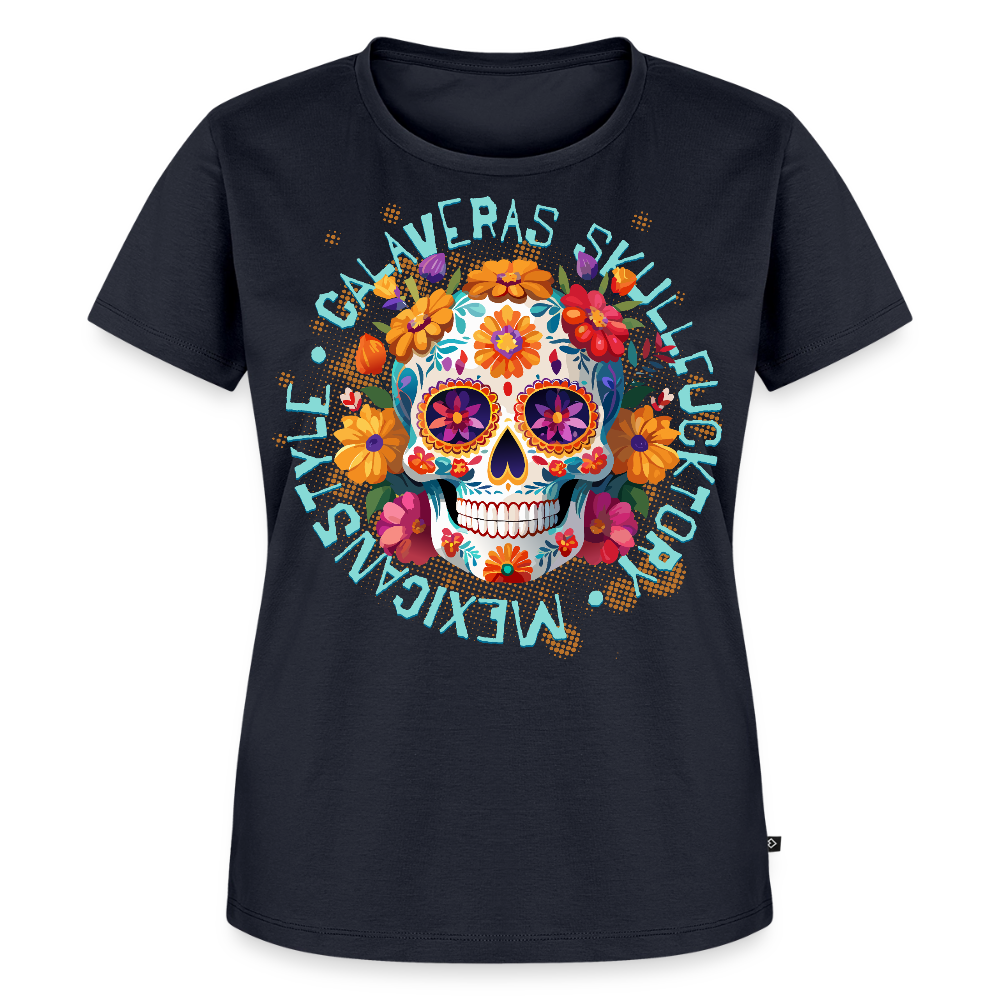 Sugar Skull Blumen Design – Frauen Premium T-Shirt - Navy