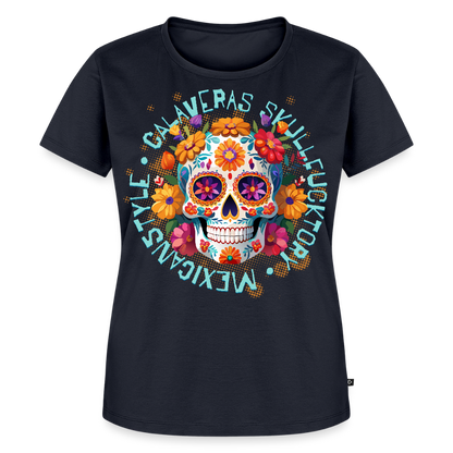 Sugar Skull Blumen Design – Frauen Premium T-Shirt - Navy