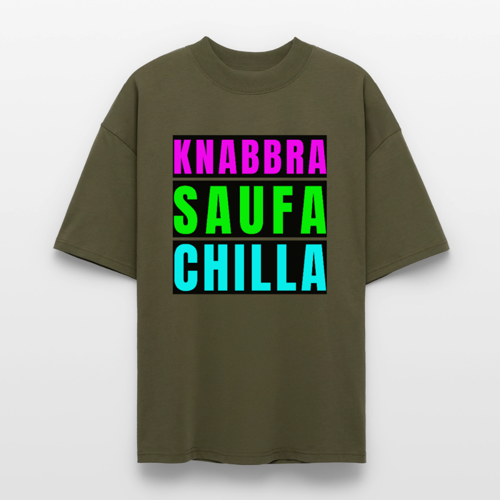 Knabbra Saufa Chilla Design – Oversized Unisex Bio T-Shirt - Khaki
