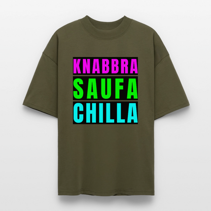 Knabbra Saufa Chilla Design – Oversized Unisex Bio T-Shirt - Khaki